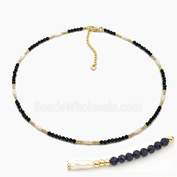 Blue Sandstone And Pearl Necklaces Adjustable