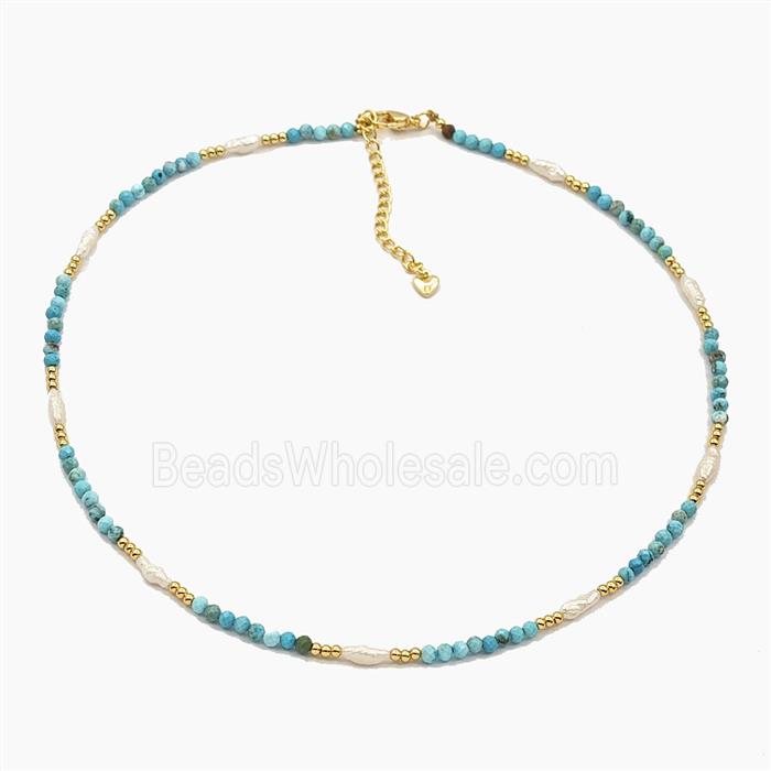 Blue Howlite Turquoise And Pearl Necklaces Adjustable