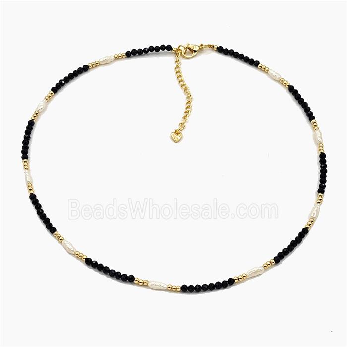 Black Tourmaline And Pearl Necklaces Adjustable