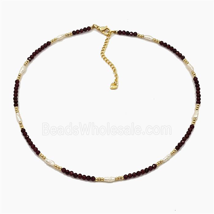 Red Garnet And Pearl Necklaces Adjustable