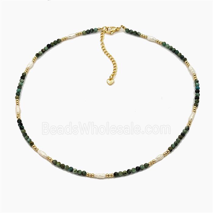 African Turquoise And Pearl Necklaces Adjustable