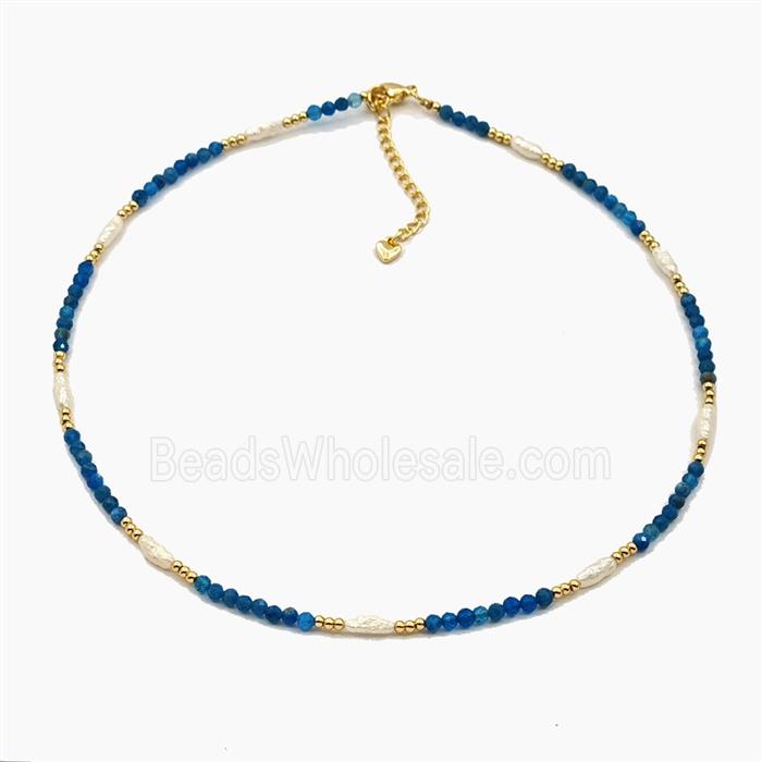 Blue Apatite And Pearl Necklaces Adjustable