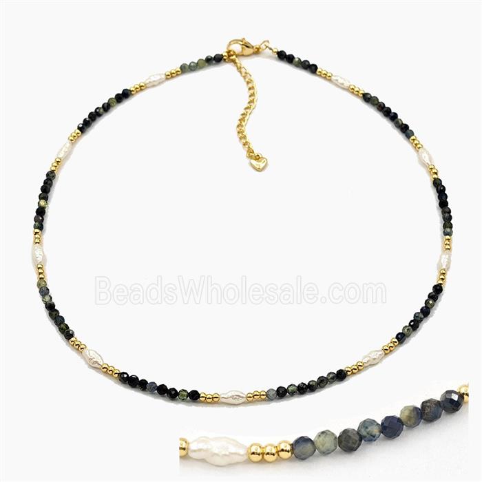 Bluegreen Tourmaline And Pearl Necklaces Adjustable