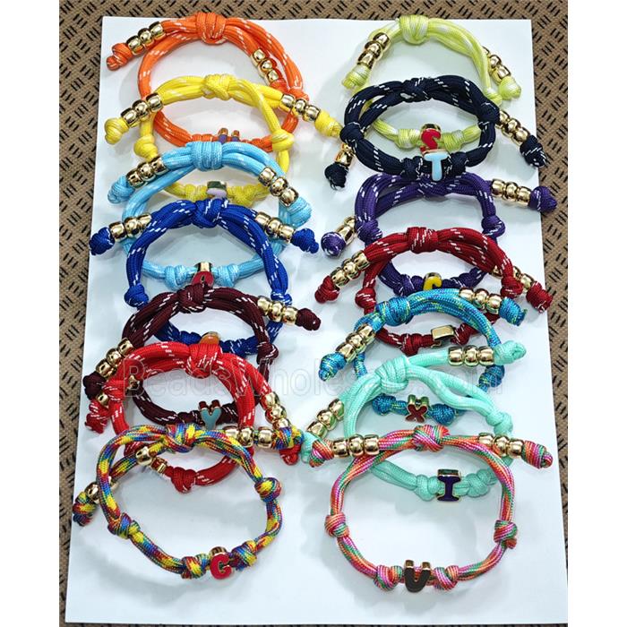 Nylon Cord Bracelets With Copper Enamel Letters Adjustable Alphabet Mixed