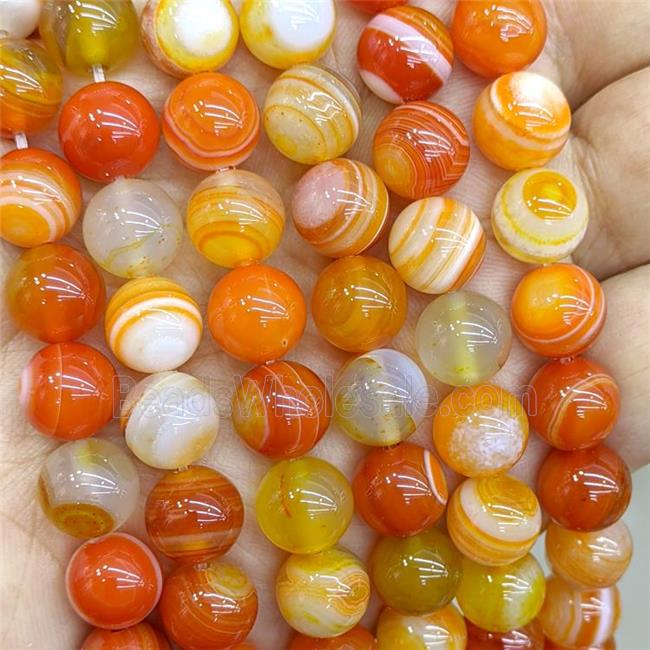 Natural Stripe Agate Beads Orange Dye Smooth Round