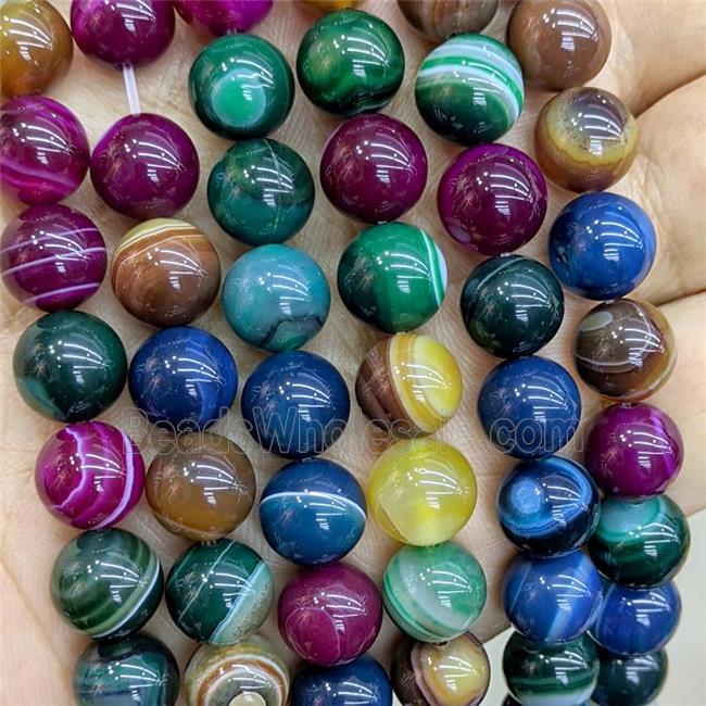 Natural Stripe Agate Beads Dye Smooth Round Mixed Color