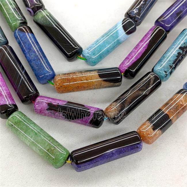 Natural Agate Druzy Tube Beads Mixed Color Dye Column