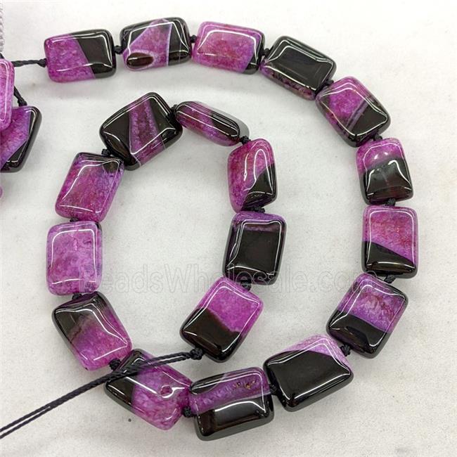 Natural Agate Druzy Rectangle Beads Fuchsia Dye