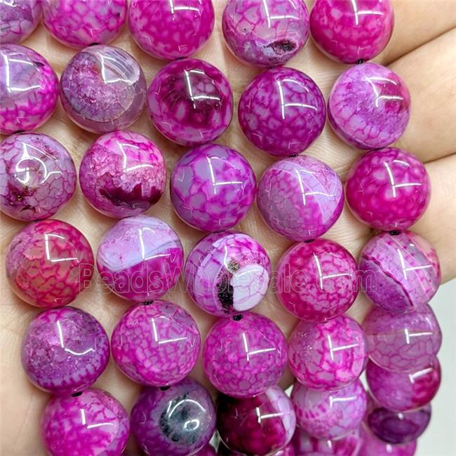 Natural Dragon Veins Agate Beads Smooth Round Fuchsia Dye