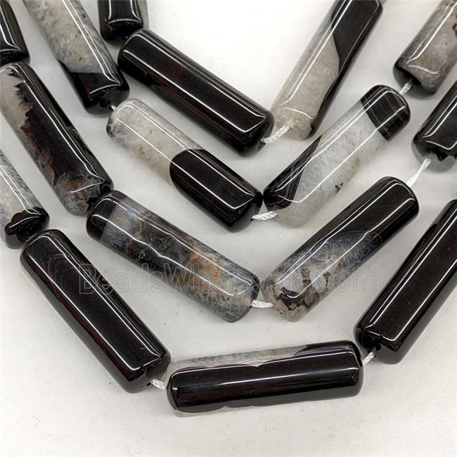 Natural Druzy Agate Column Beads Black Dye