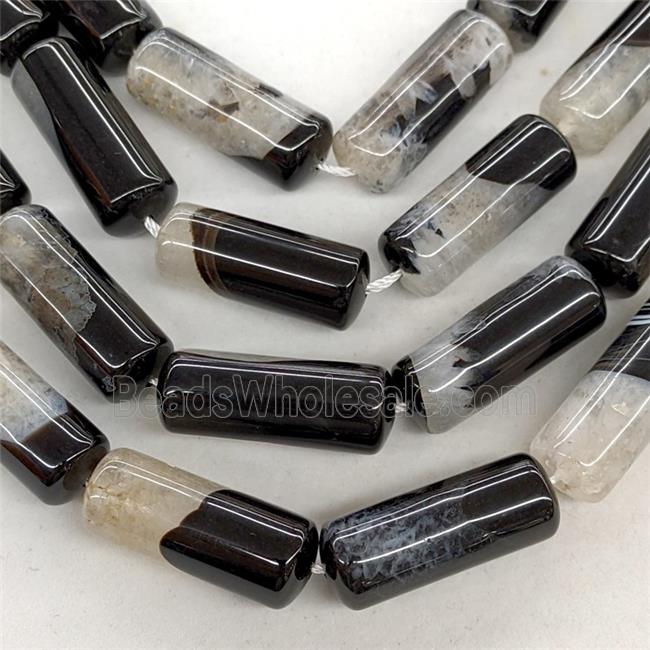 Natural Druzy Agate Column Beads Black Dye