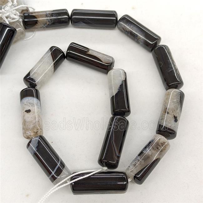 Natural Druzy Agate Column Beads Black Dye