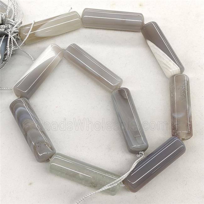 Natural Agate Column Beads Striped Gray