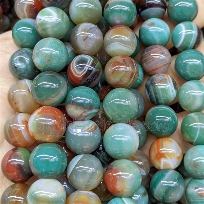 Natural Striped Agate Beads Banded Smooth Round Green Red Dye