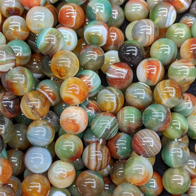 Natural Striped Agate Beads Banded Smooth Round Green Red Dye