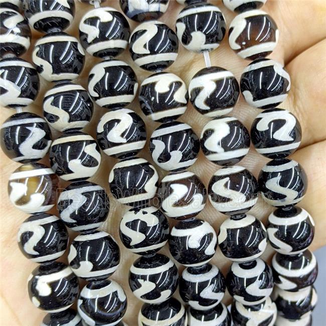 Black Tibetan Agate Beads Smooth Round