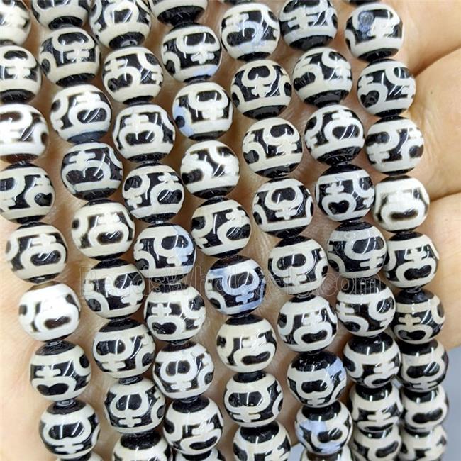 Black Tibetan Agate Beads Smooth Round
