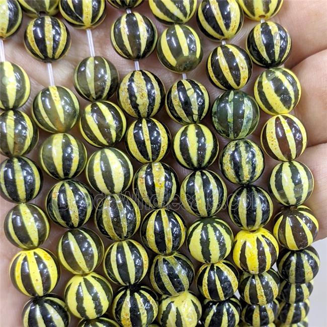 Tibetan Style Agate Beads Smooth Round Yellow Dye