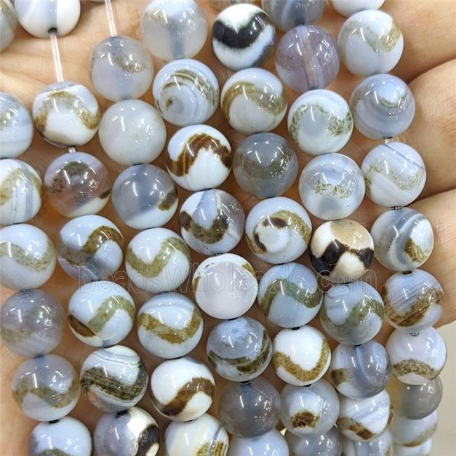 Tibetan Style Agate Beads Smooth Round Dye