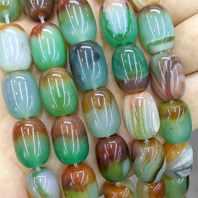 Natural Agate Barrel Beads Green Red Dye