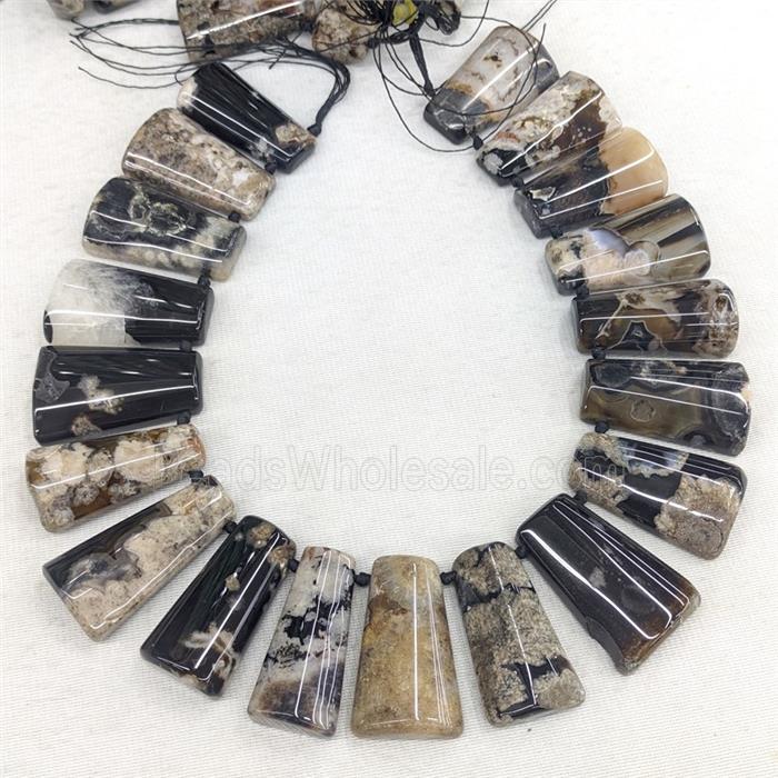 Natural Sakura Agate Beads Freeform Graduated Topdrilled Black Dye