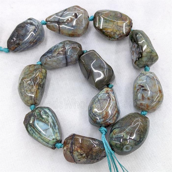 Natural Veins Agate Teardrop Beads Blue Dye