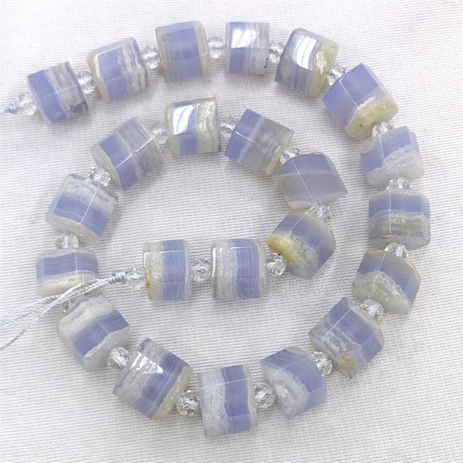 Natural Blue Lace Agate Tube Beads Faceted Column
