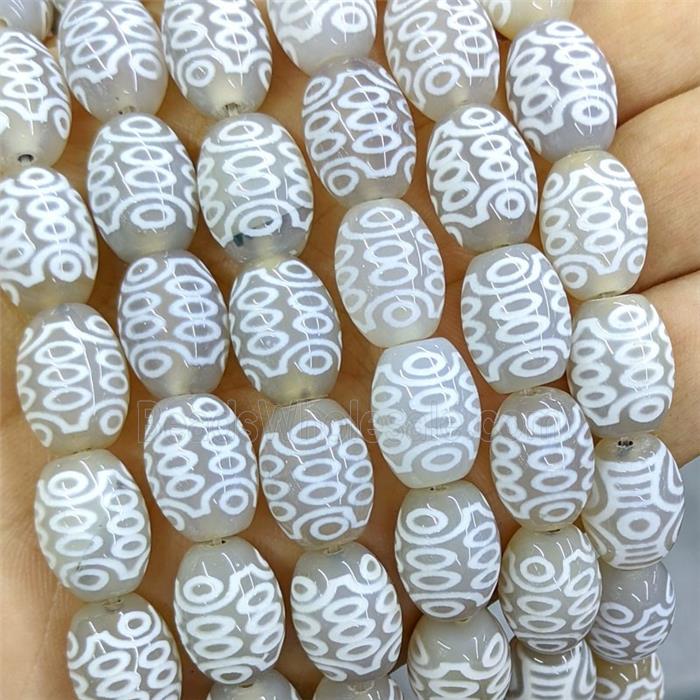 Tibetan Agate Barrel Beads White Eye
