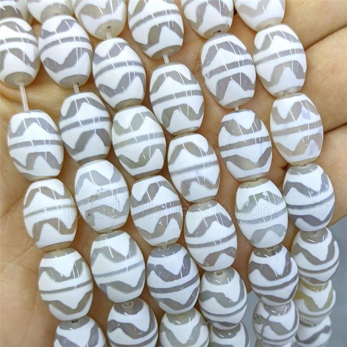 Tibetan Agate Barrel Beads White