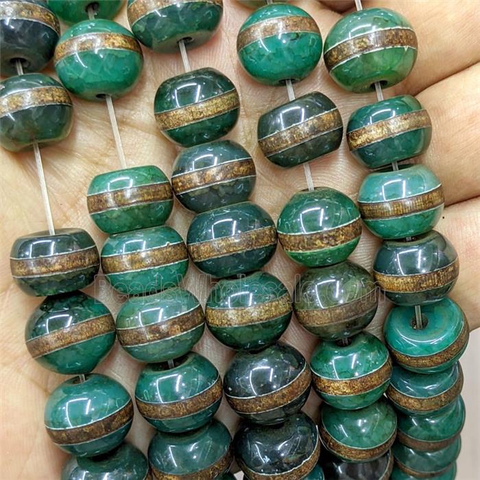 Tibetan Agate Beads Smooth Rondelle Green Dye
