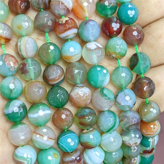 Green Red Stripe Agate Beads Banded Faceted Round Dye