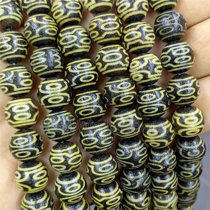 Black Tibetan Agate Round Beads Yellow Eye