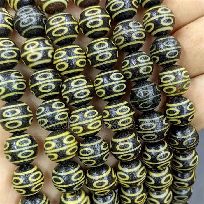 Black Tibetan Agate Round Beads Yellow