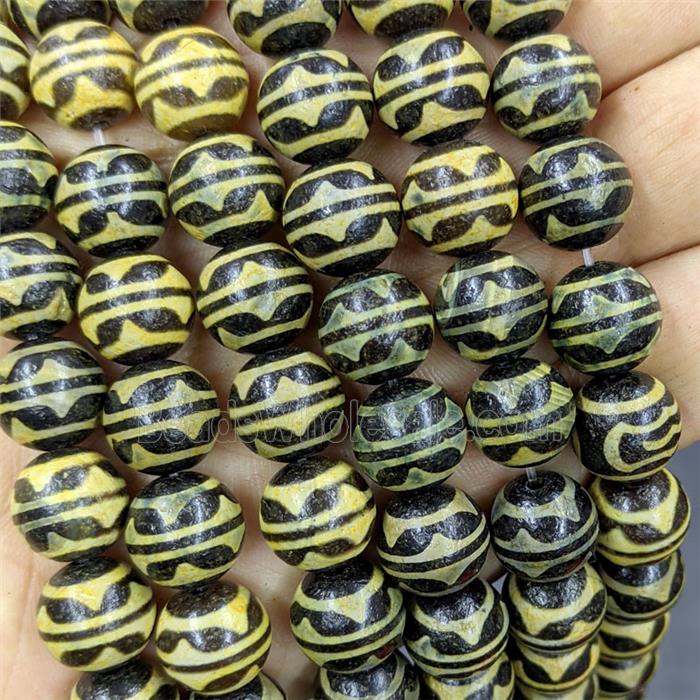 Black Tibetan Agate Round Beads Yellow