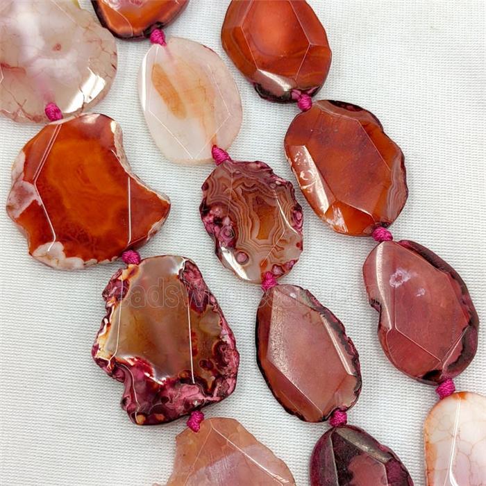 Natural Agate Slice Beads Red Dye Freeform