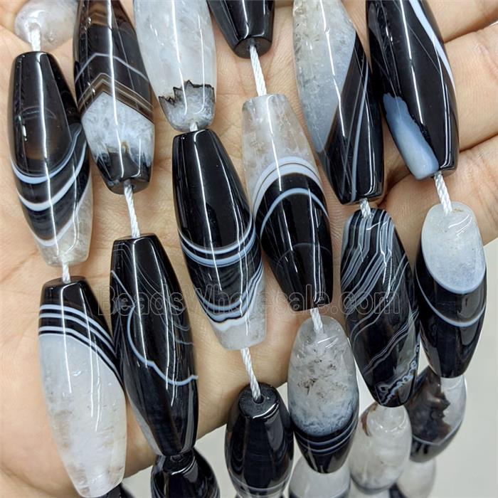 Agate Druzy Rice Beads Black White Dye Stripe
