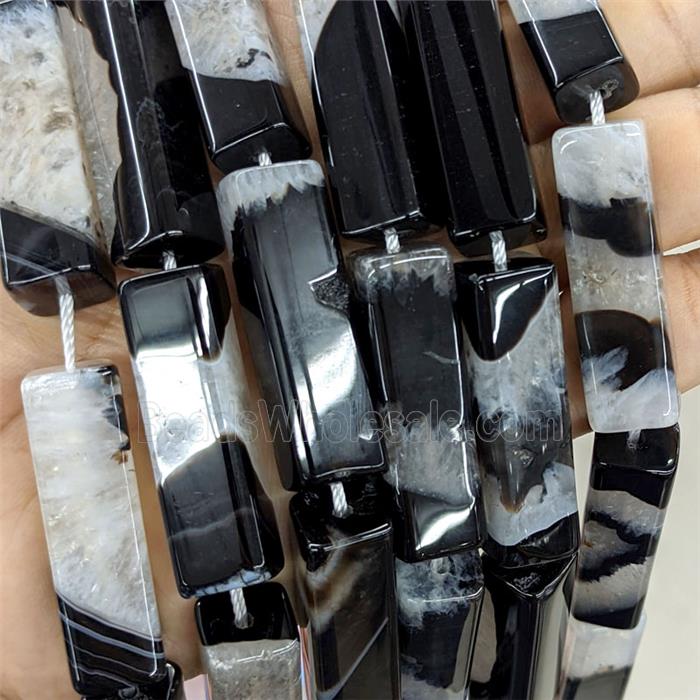 Agate Druzy Cuboid Beads Black White Dye