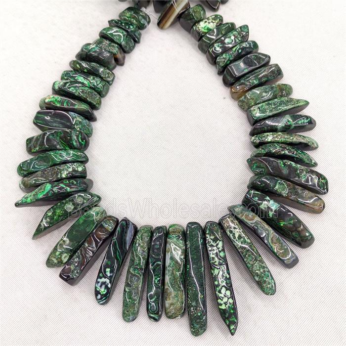 Natural Agate Stick Beads Topdrilled Graduated Green Dye