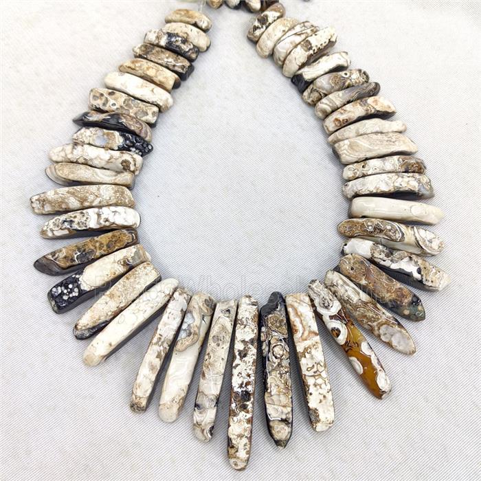 Natural Agate Stick Beads Topdrilled Graduated Black White Dye