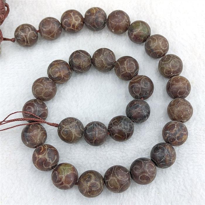 Chinese Huaxiu Jade Round Beads Carved Coffee Dye