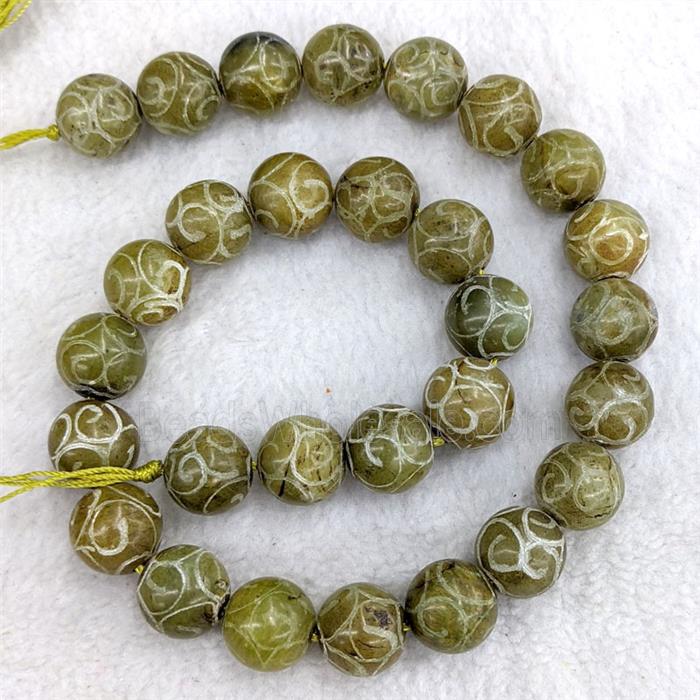 Chinese Huaxiu Jade Round Beads Carved