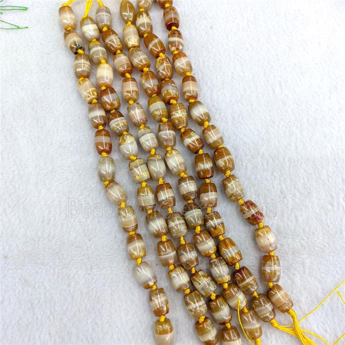Natural Tibetan Agate Barrel Beads Yellow Dye