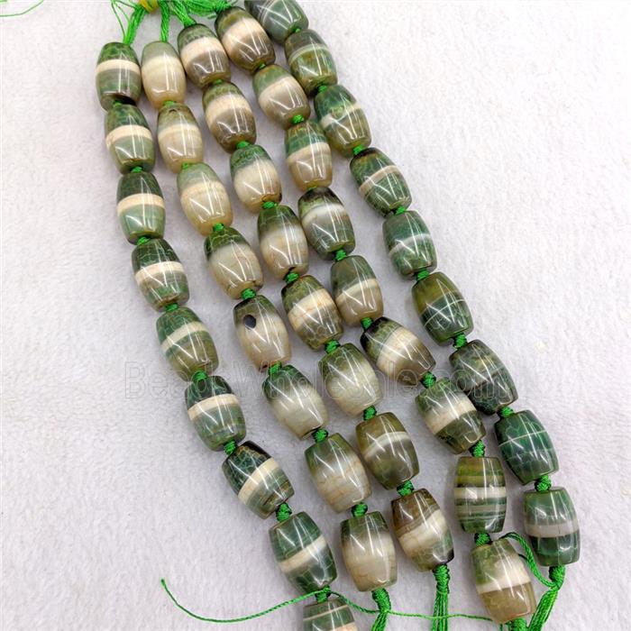 Natural Tibetan Agate Barrel Beads Green Dye