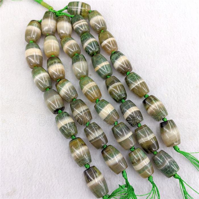 Natural Tibetan Agate Barrel Beads Green Dye