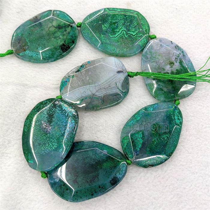 Natural Veins Agate Slice Beads Freeform Faceted Green Dye