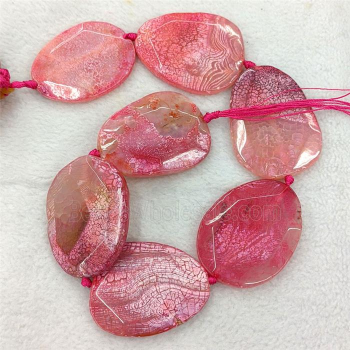 Natural Veins Agate Slice Beads Freeform Faceted Pink Dye