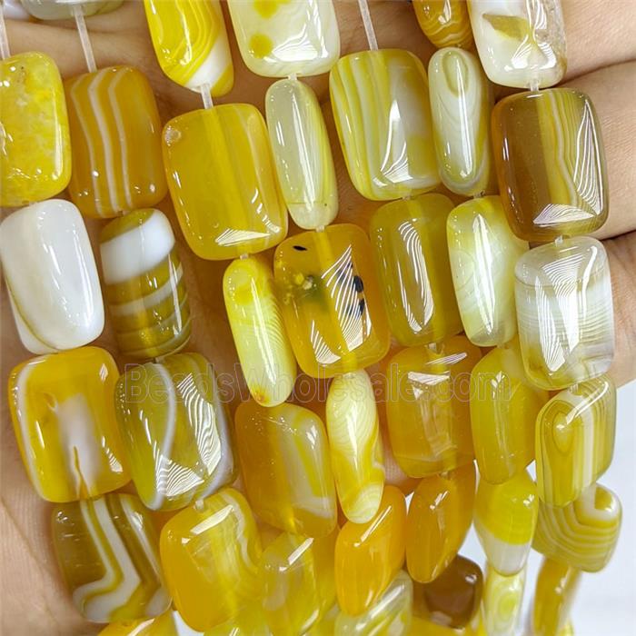 Yellow Stripe Agate Rectangle Beads Banded Dye