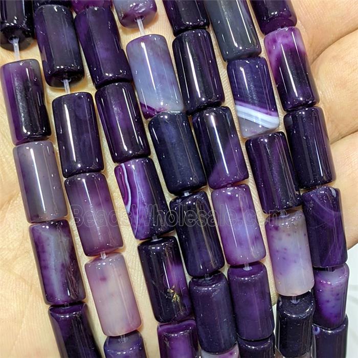 Purple Stripe Agate Tube Beads Banded Dye