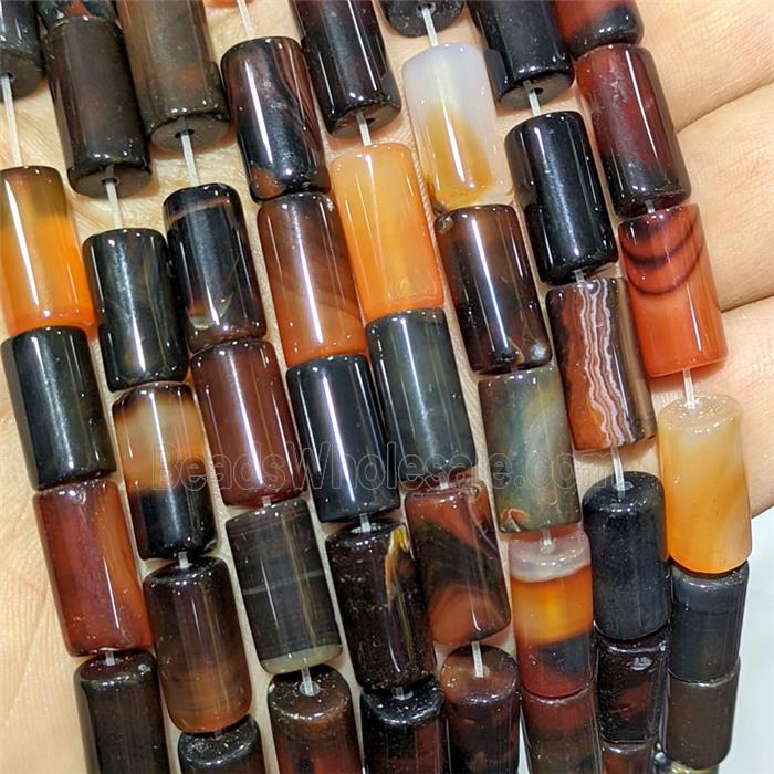 Black Red Stripe Agate Tube Beads Banded Dye