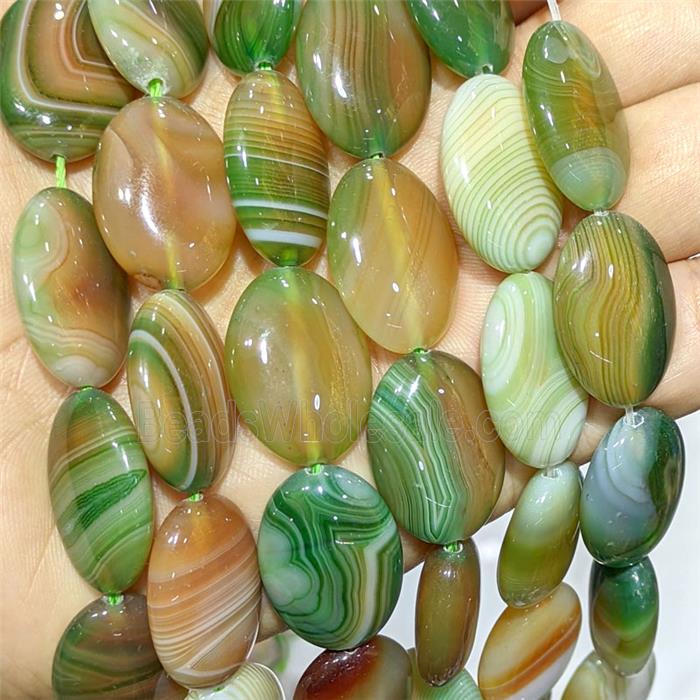 Green Stripe Agate Oval Beads Banded Dye